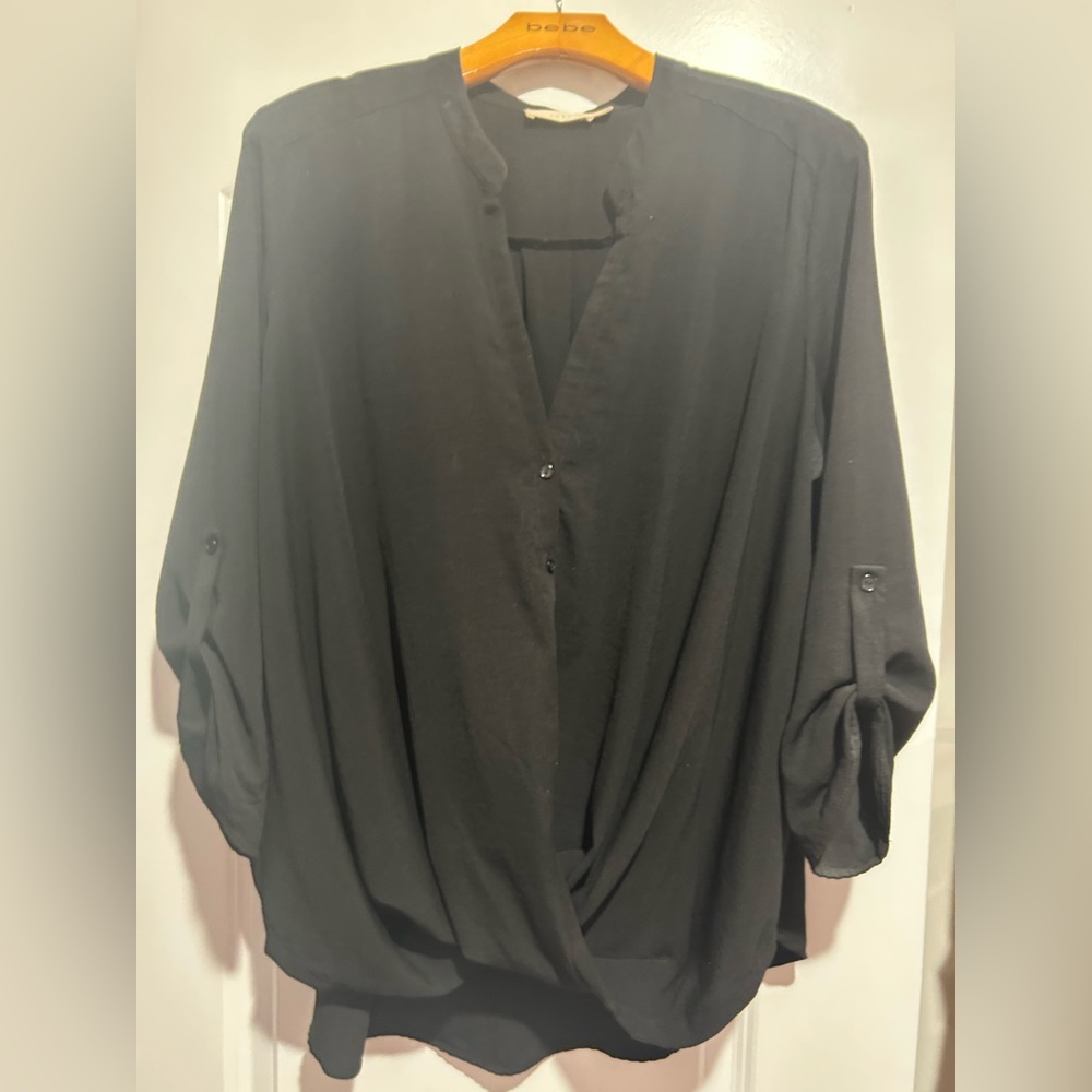 Lush Black Draped Blouse